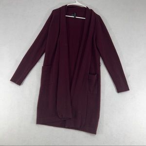 Saks Fifth Ave 100% Cashmere Open Front Cardigan Sweater Wine Red Women Small